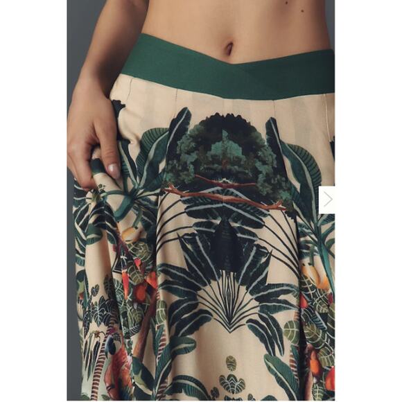 Farm Rio Skirt Womens Large Jungle Print V Waist Midi Green Tropical Boho Chic - Picture 3 of 14